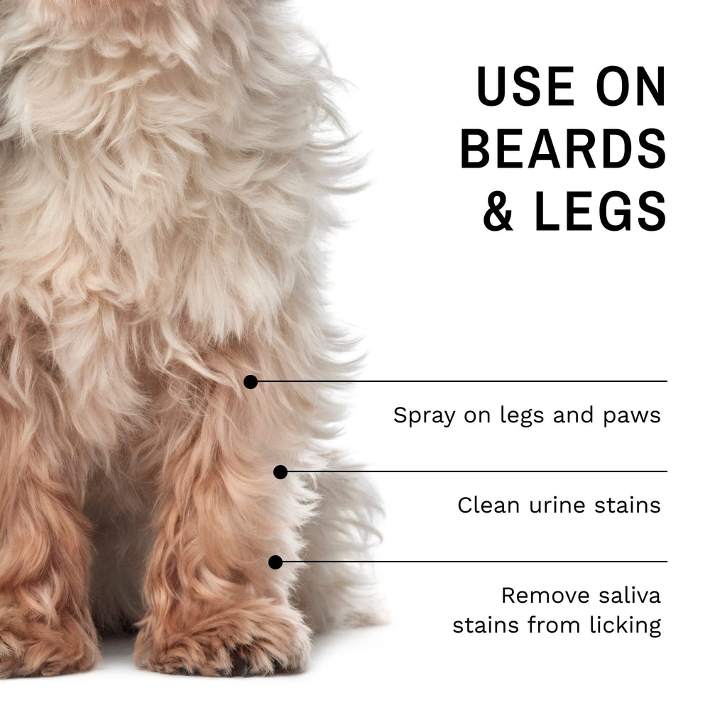 Eye Envy beard stain remover spray application shows easy daily use for clean beards.