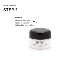 Eye Envy Tear Stain Remover Kit packaging highlights a simple two-step process.