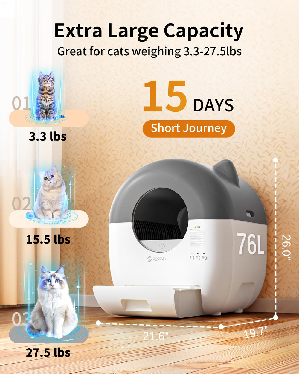 EYESUN safety sensors detect cat presence and pause cleaning