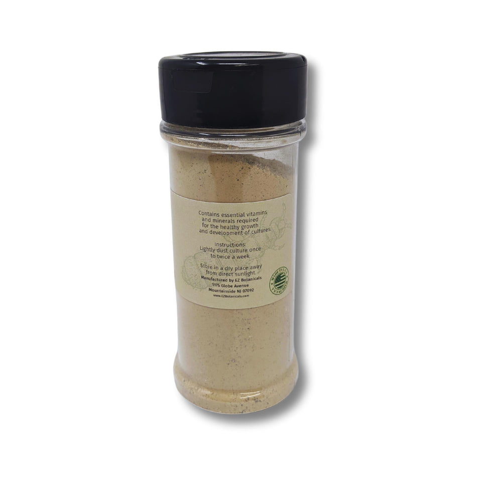 EZ Botanicals Springtail & Isopod Food 4oz shaker used for light dusting, easy culture feeding.