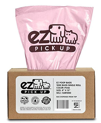 EZ PICK UP pink dog poop bags on roll for convenient disposal and mess-free walks.