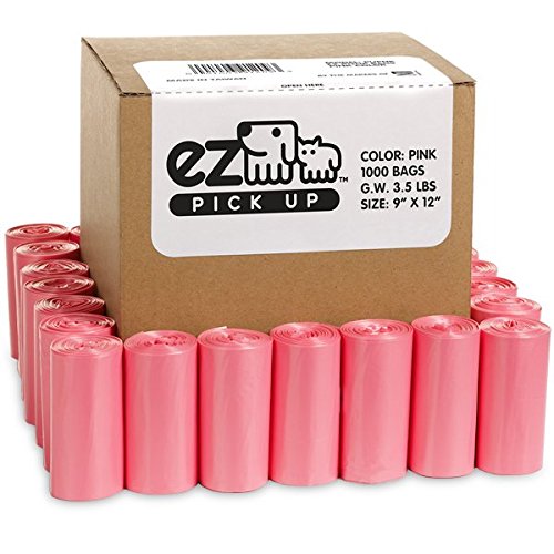 EZ PICK UP pink poop bags 1000-count for easy dog waste disposal.