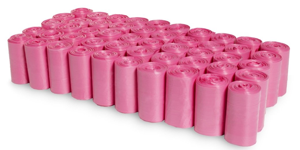 EZ PICK UP pink poop bags 50-roll pack enables quick, on-the-go cleanup.