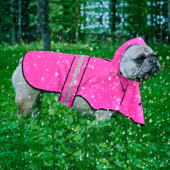 Ezierfy dog rain coat pink hood closeup shows adjustable hood for better fit