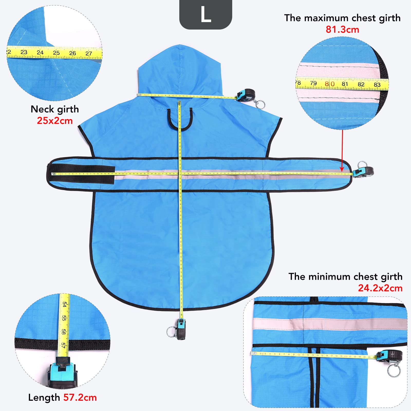 Ezierfy hooded raincoat shows traction-rope hole for easy leash attachment