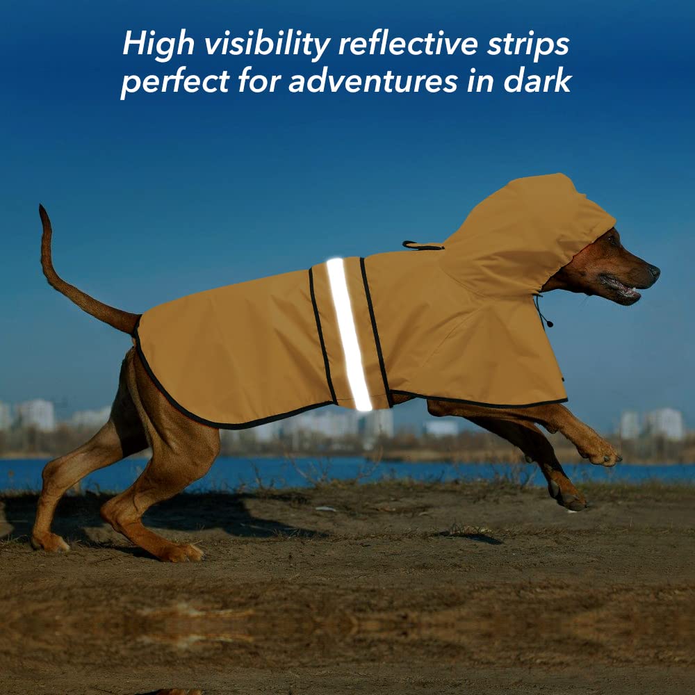 Ezierfy hooded dog rain coat leash hole closeup for easy harness attachment.