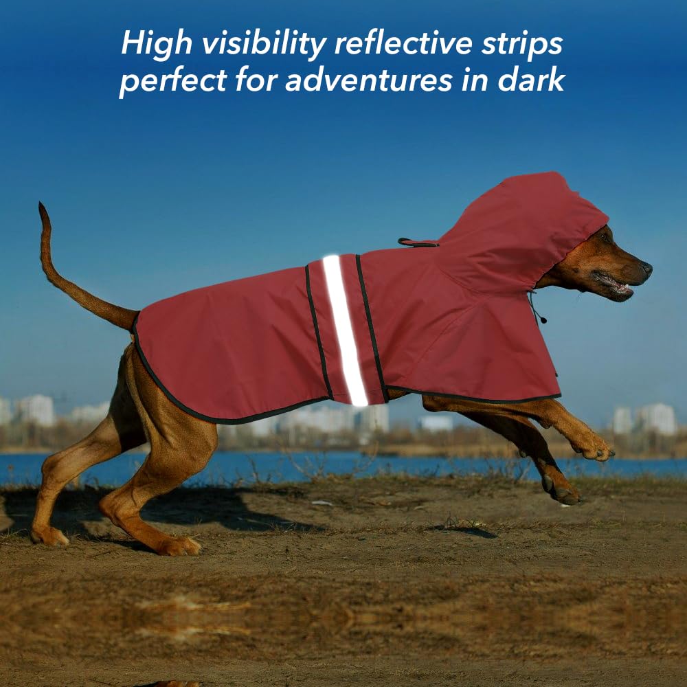 Ezierfy lightweight polyester raincoat keeps dogs comfortable in rain.
