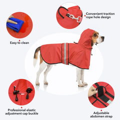 Ezierfy reflective belly-strip on the red raincoat visible during night walks.