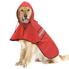 Ezierfy waterproof dog raincoat in red worn on a large dog for rain protection.