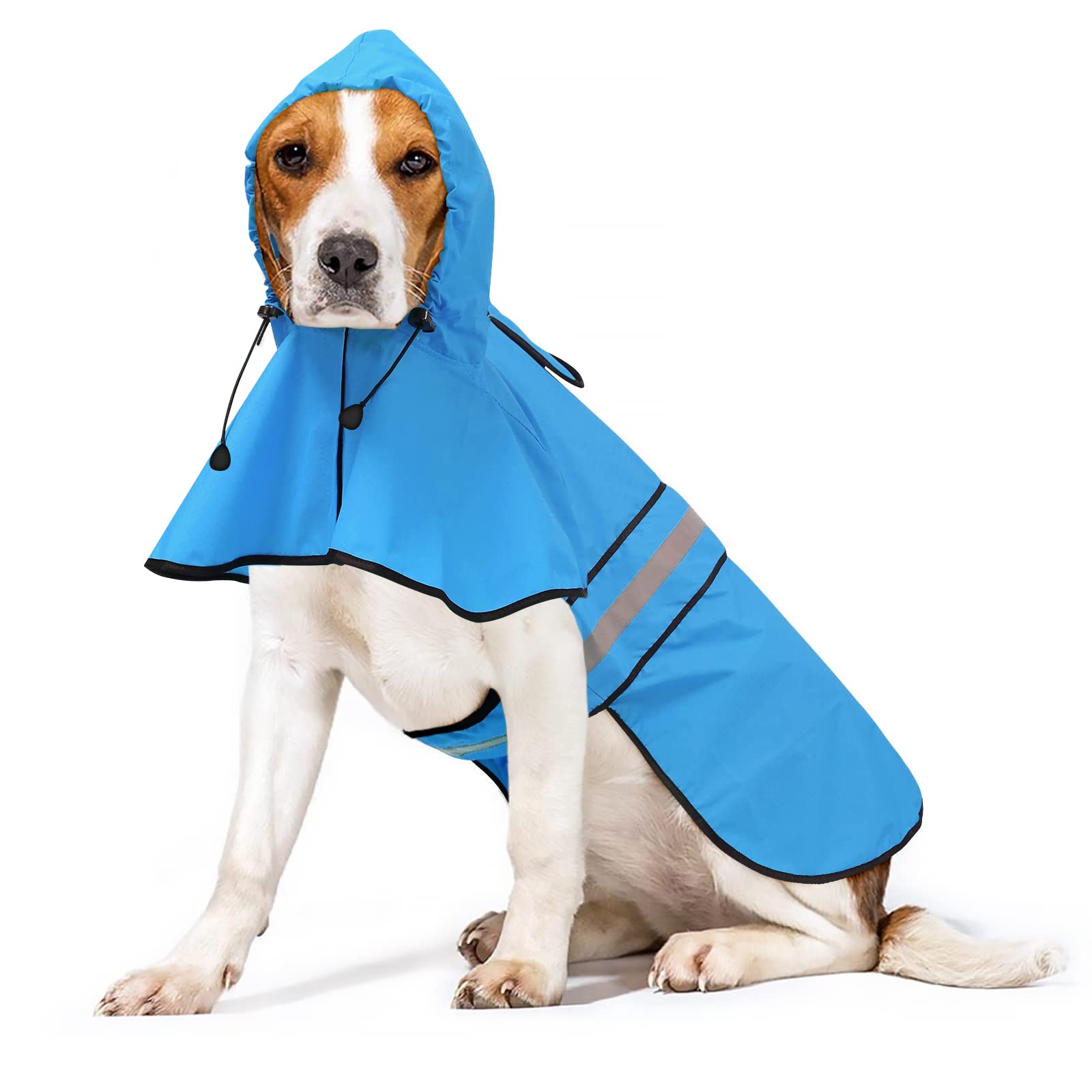 Ezierfy dog raincoat blue side with reflective strips improves visibility at night