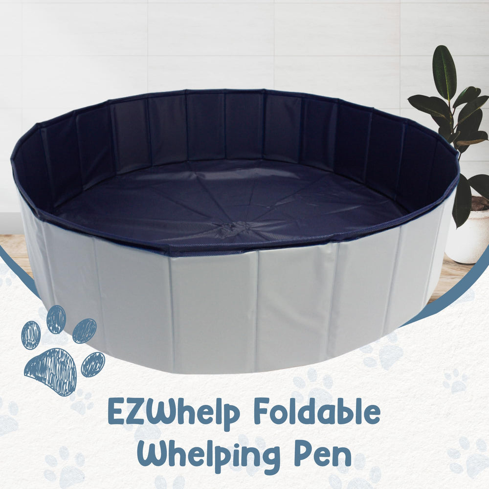 EZwhelp collapsible dog bath showing portable cleaning setup.
