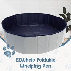EZwhelp collapsible dog bath showing portable cleaning setup.