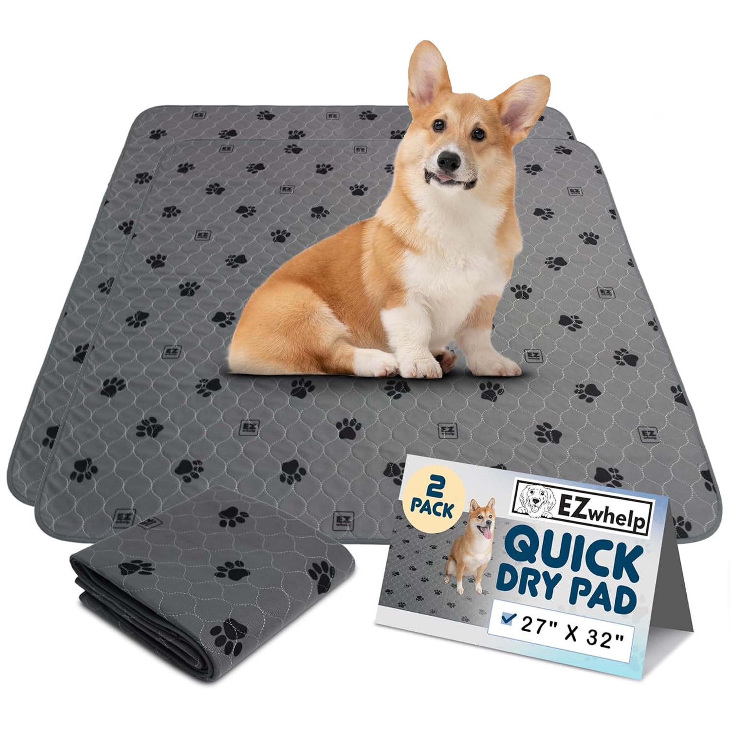 EZwhelp reusable quick-dry pad overview shows a waterproof layer for reliable coverage.