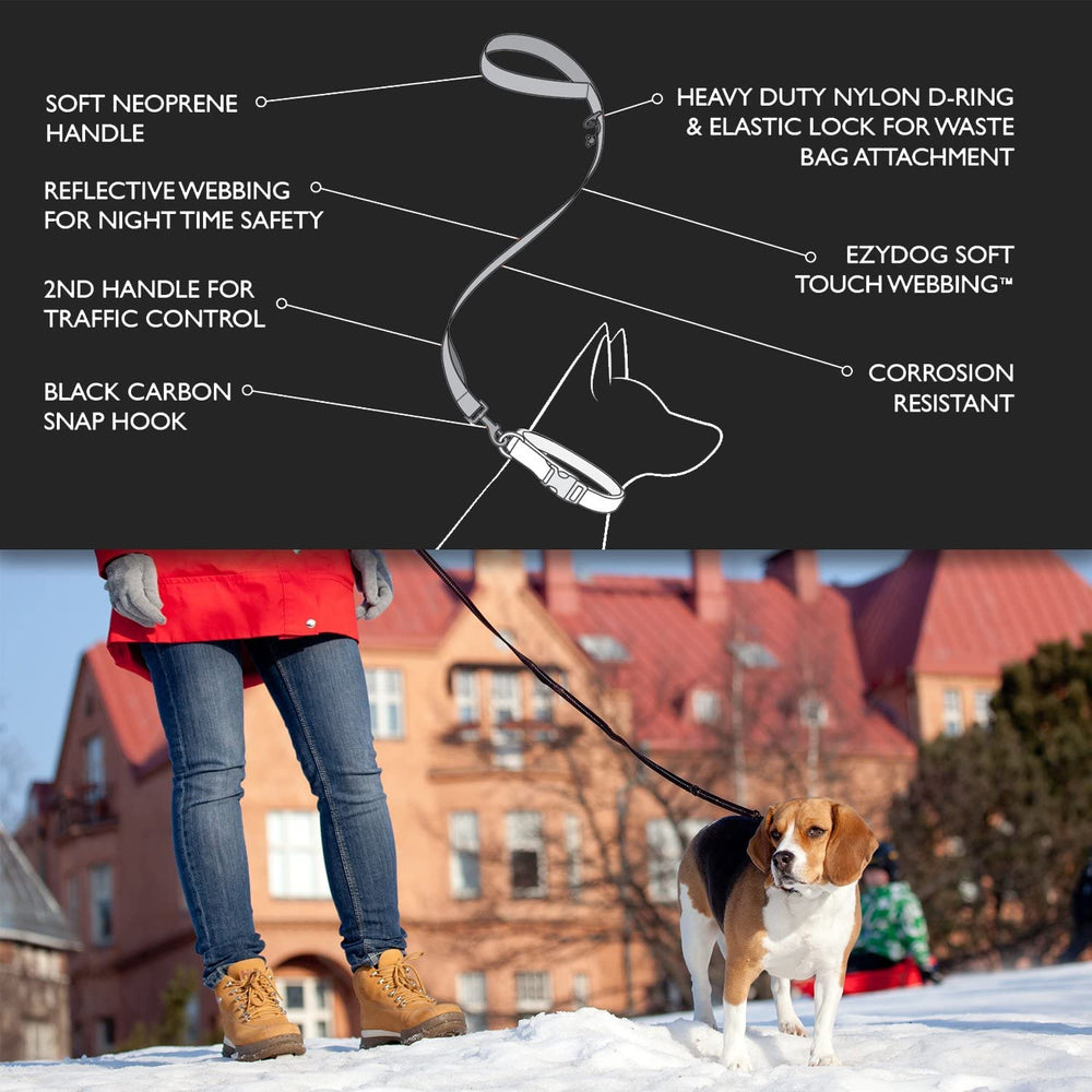 EzyDog Soft Trainer leash reflective stitching improves nighttime visibility for safer walks.