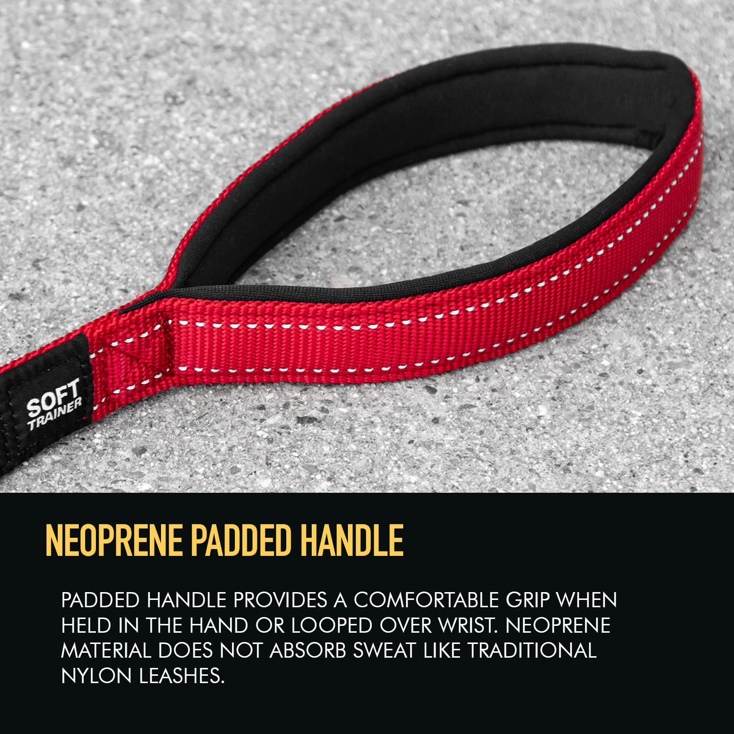 EzyDog Soft Trainer Leash uses stainless steel D-rings for secure leash attachment.