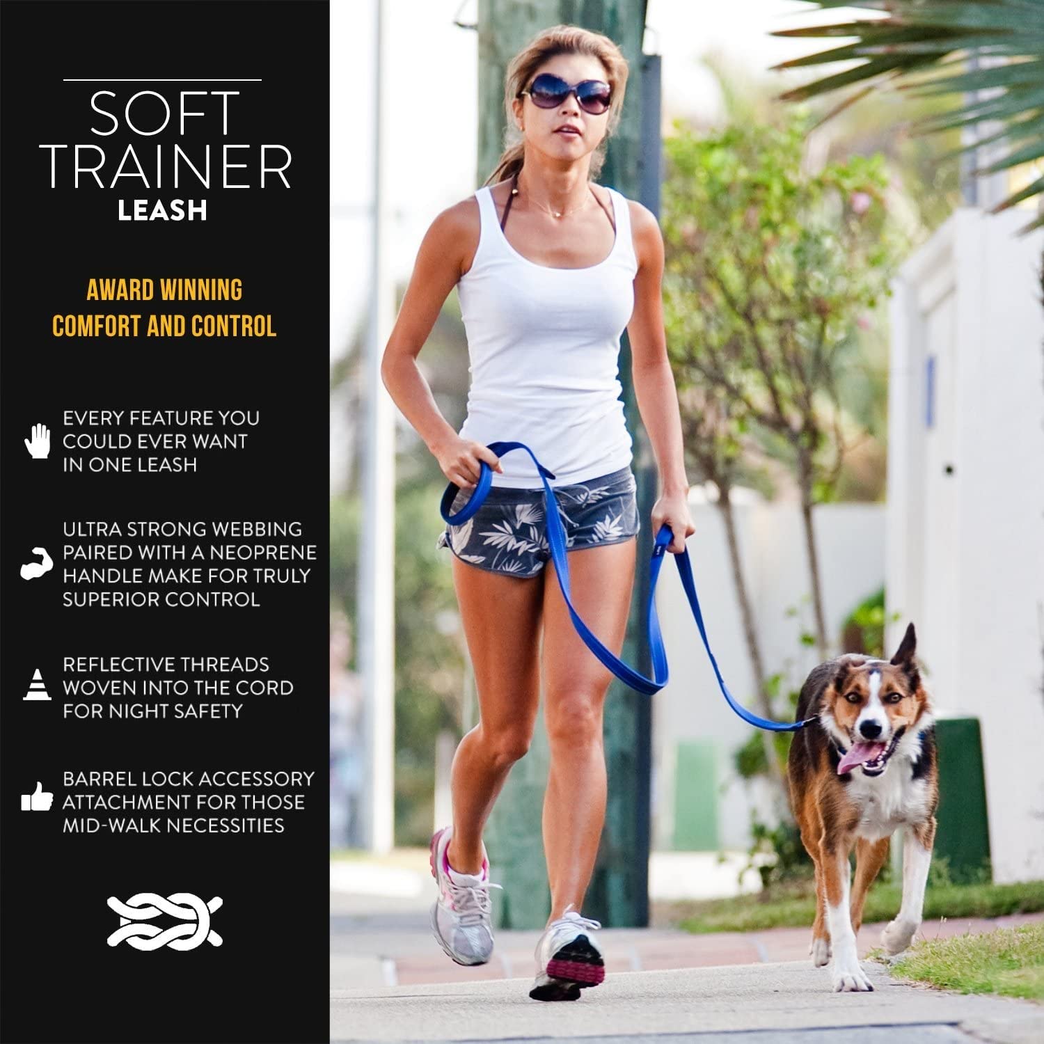 EzyDog Soft Trainer leash traffic control handle enables close, secure control in crowded areas.