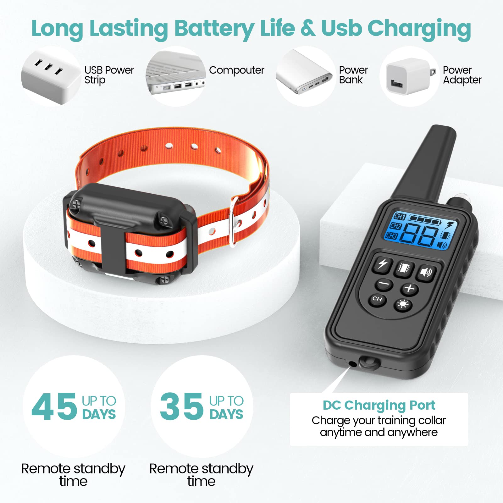F-color rechargeable remote and receiver for quick power-ups.