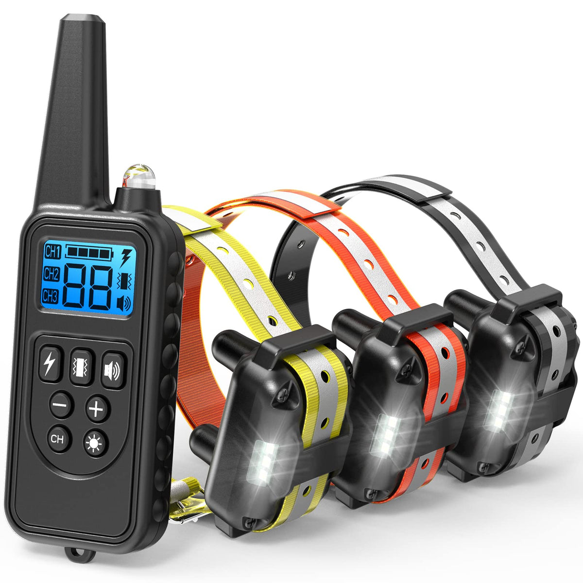 F-color remote controller with 2600ft range for versatile training.