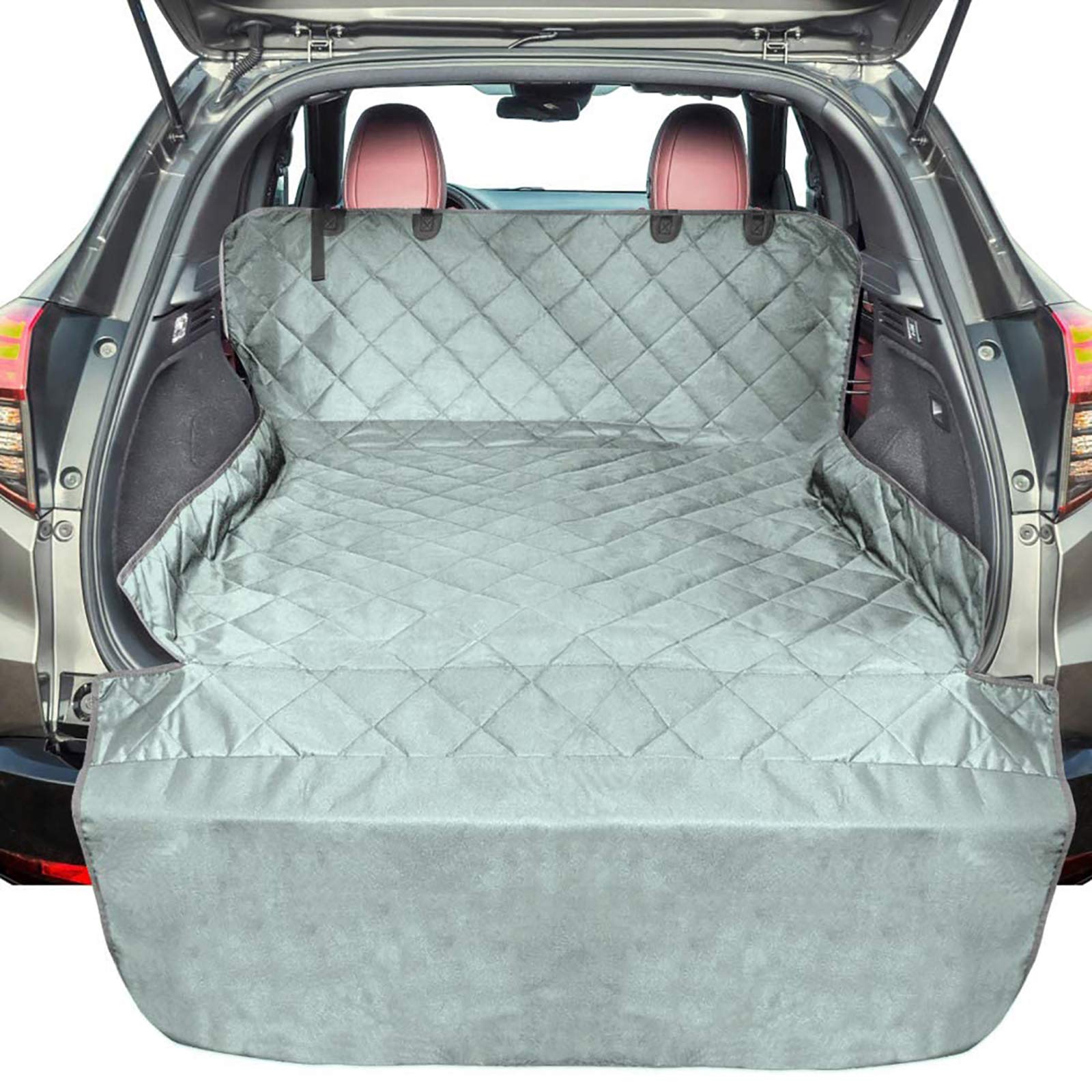 F-color SUV Cargo Liner dog-cover mat in trunk protects fur and spills.