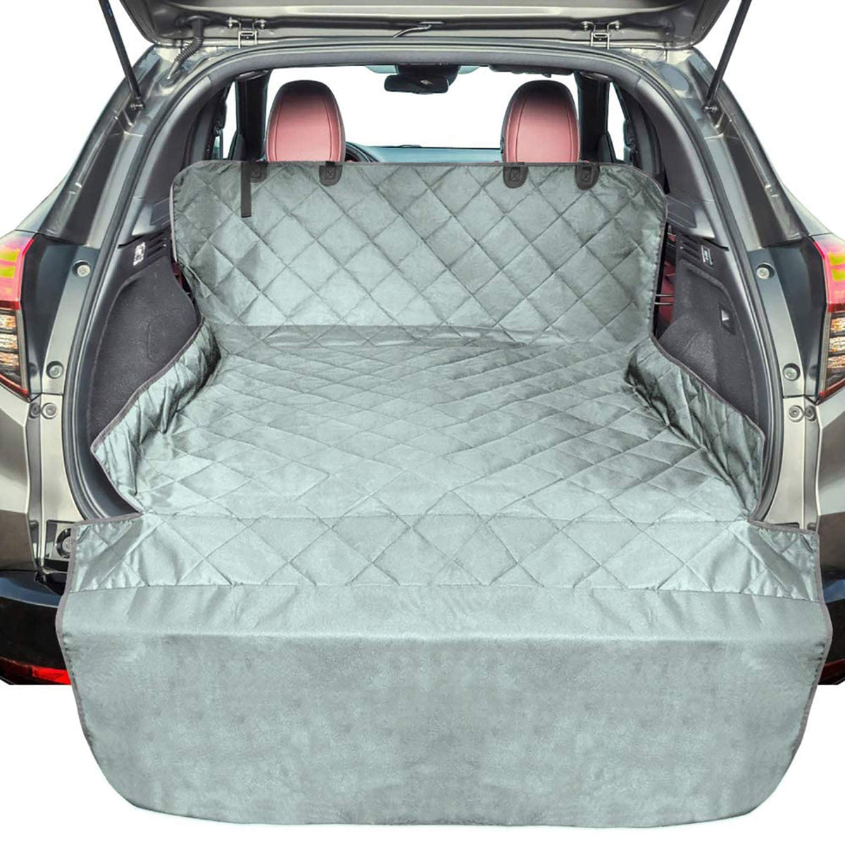 F-color SUV Cargo Liner dog-cover mat in trunk protects fur and spills.