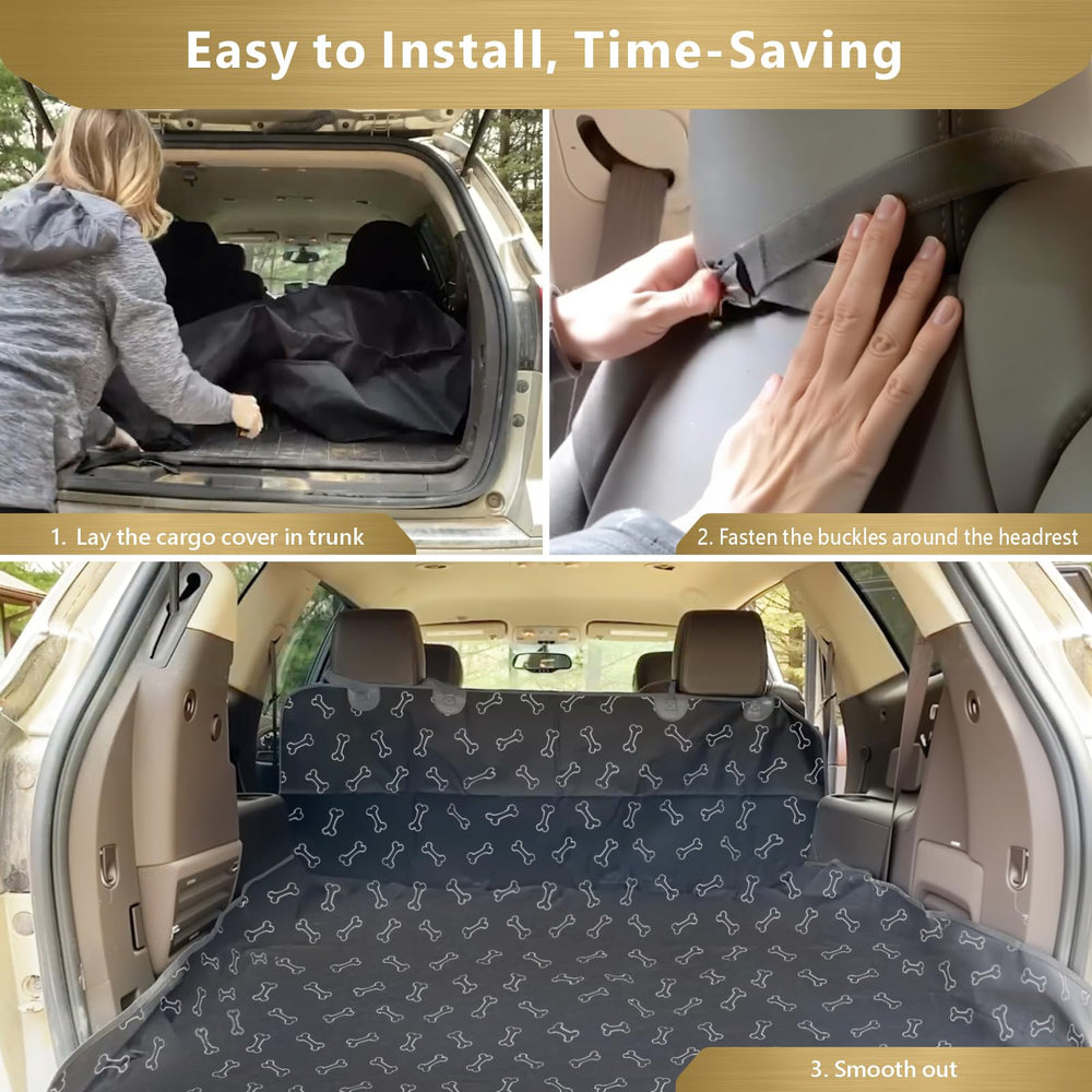 F-color SUV Cargo Liner with a dog resting on the mat during a trip.