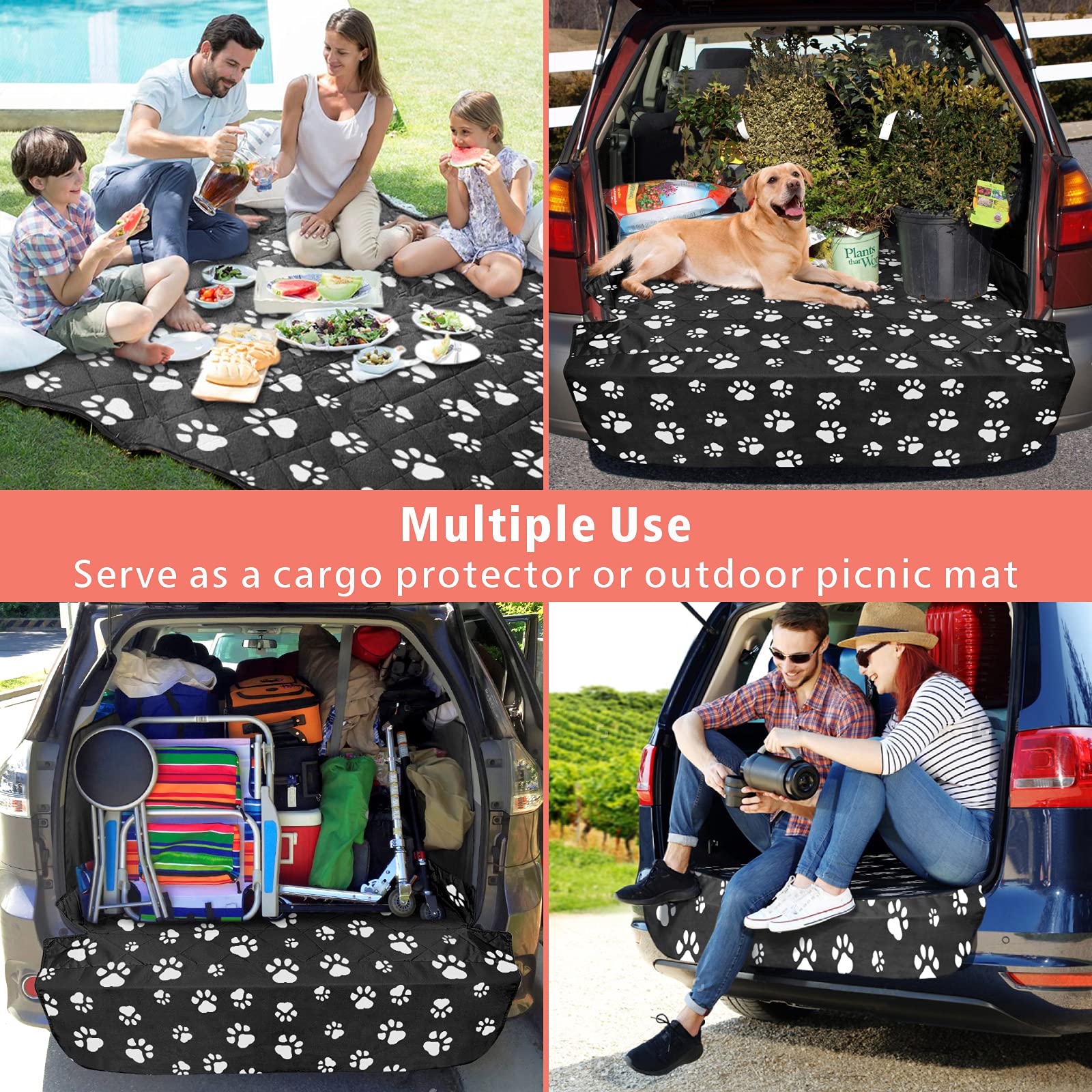F-color SUV Cargo Liner quick-install straps illustrate fast, secure setup in any vehicle