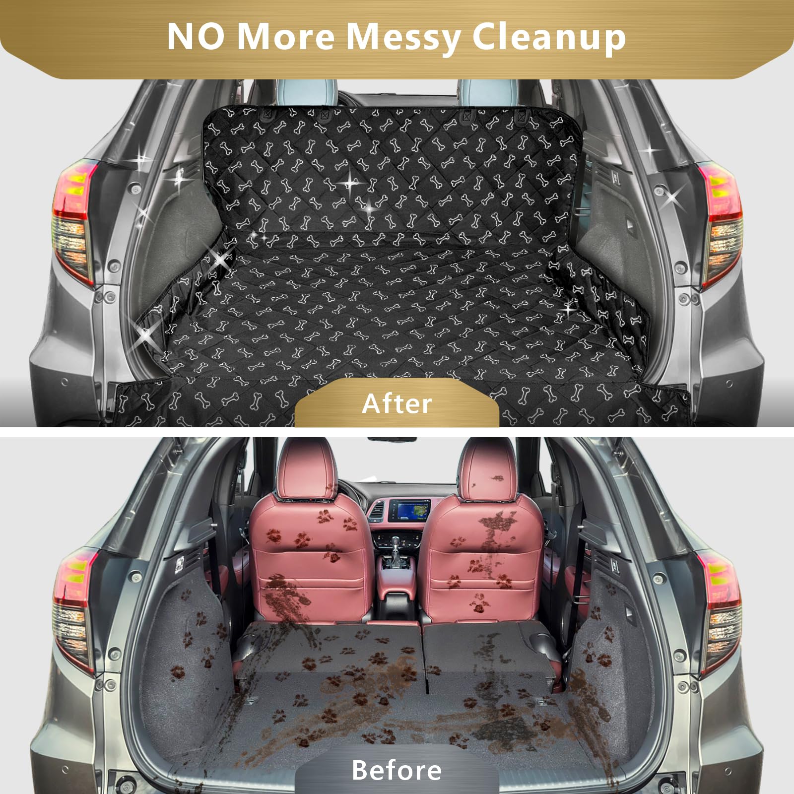 F-color SUV Cargo Liner cross-section of four water-resistant layers protecting seats.