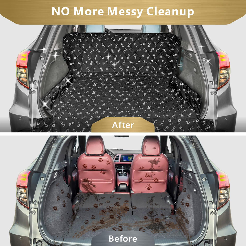 F-color SUV Cargo Liner cross-section of four water-resistant layers protecting seats.