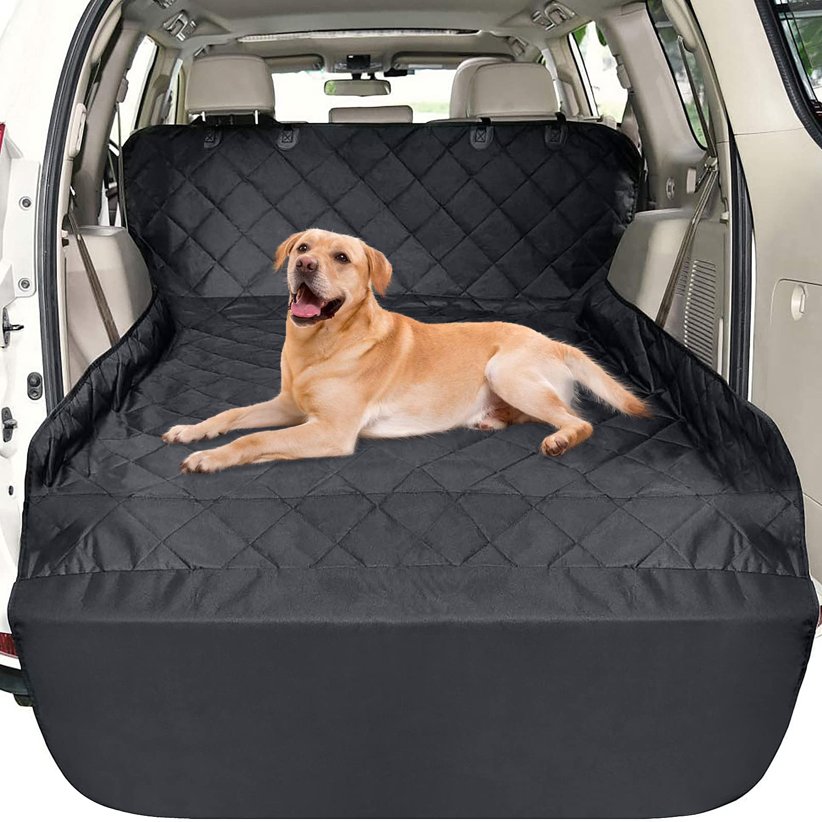 F-color SUV Cargo Liner waterproof cover protects trunk from spills and fur during trips.