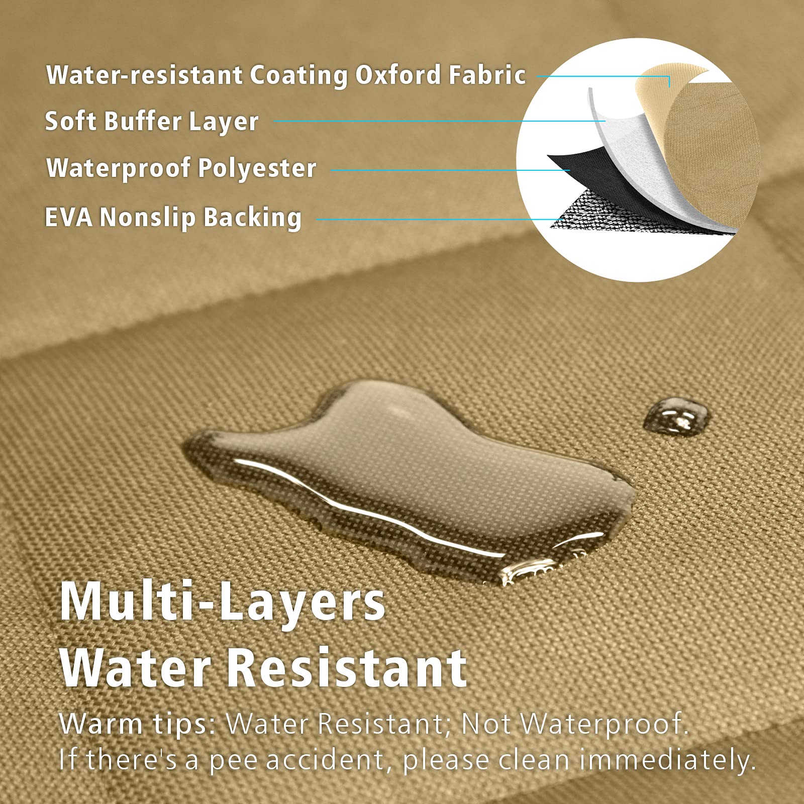 F-color four-layer water-resistant layer guards seats from spills and messes during rides.