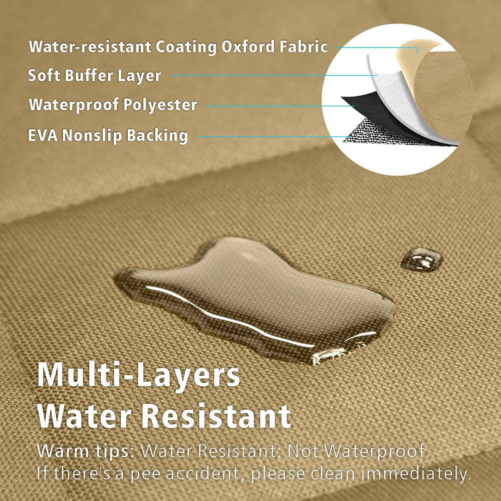 F-color four-layer water-resistant layer guards seats from spills and messes during rides.