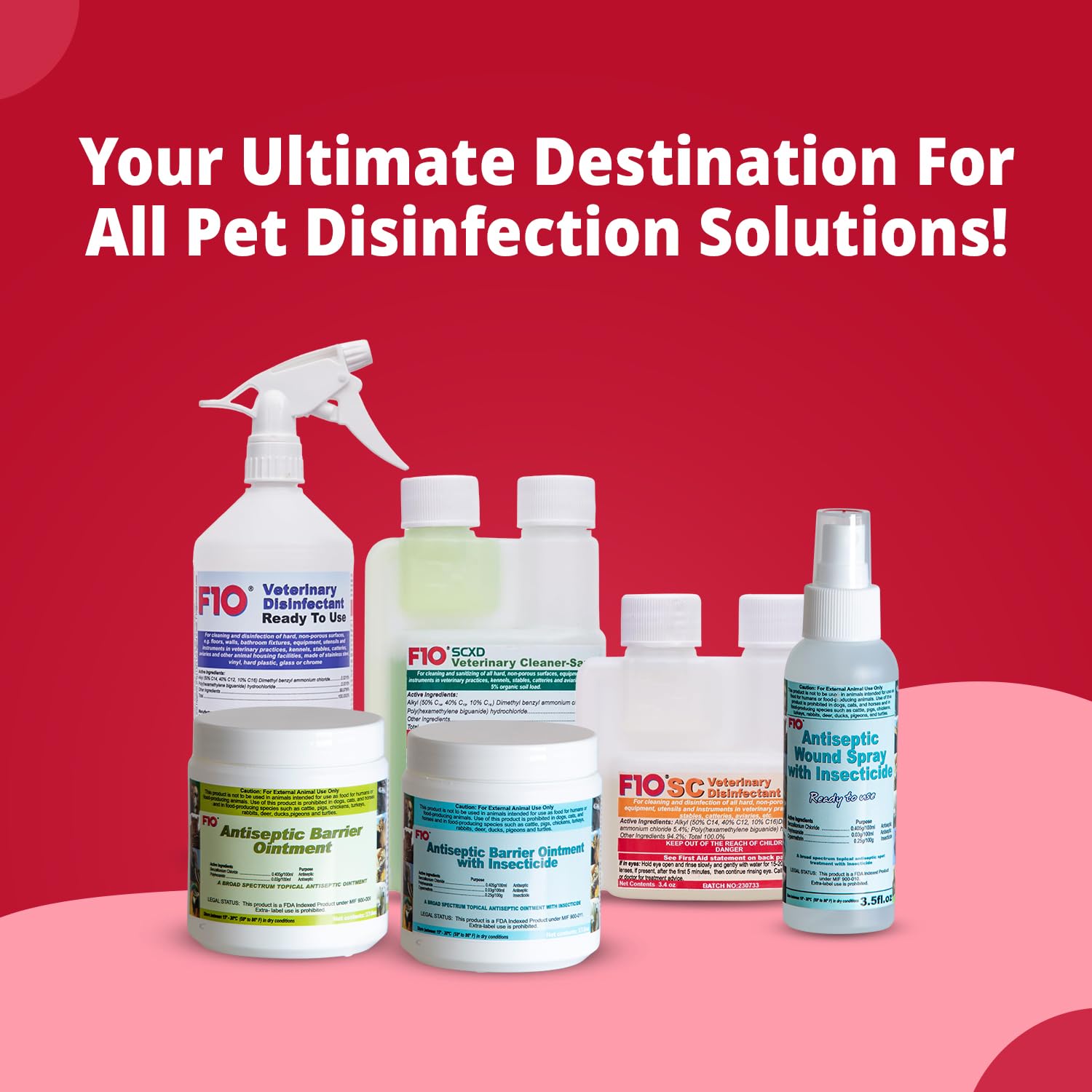 F10 disinfectant bottle pour angle, ready-to-use convenience for quick cleanups.