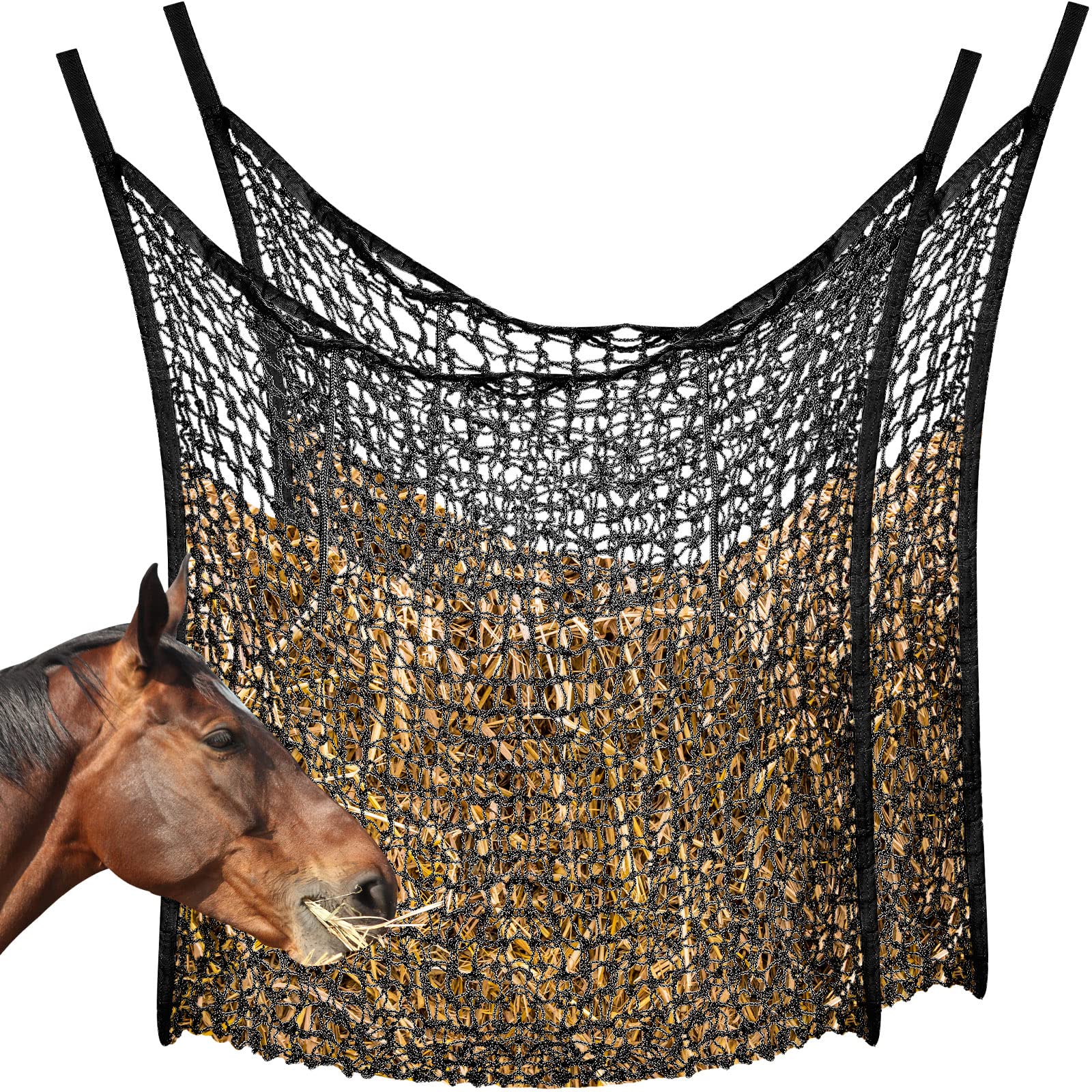 Fabbay slow-feed hay net horses 35x31 black in stall for controlled grazing