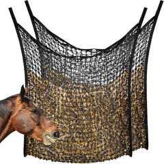 Fabbay slow-feed hay net horses 35x31 black in stall for controlled grazing