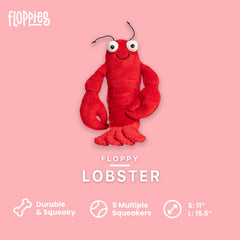 Fabdog Floppies Lobster toy in action for interactive chewing fun.