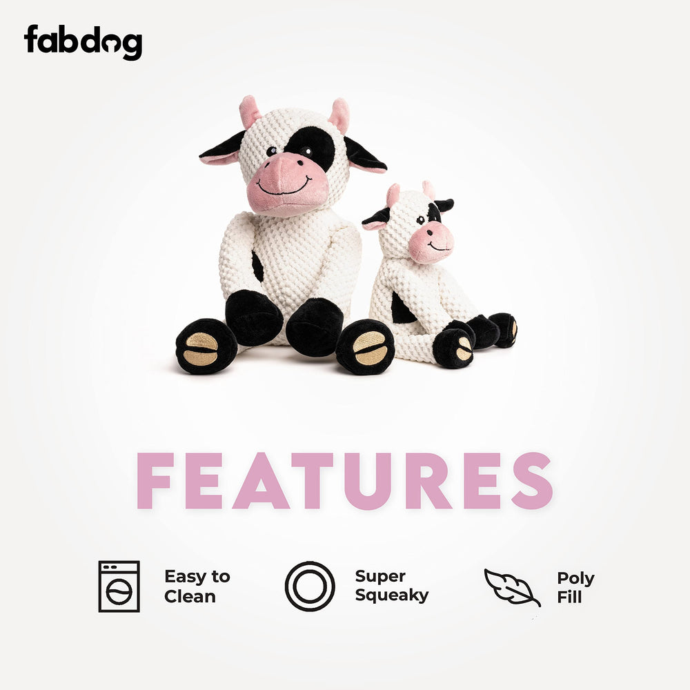 fabdog Floppies Plush Dog Toy large cow soft fabric is gentle on gums during fetch.