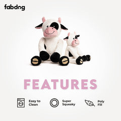 fabdog Floppies Plush Dog Toy large cow soft fabric is gentle on gums during fetch.