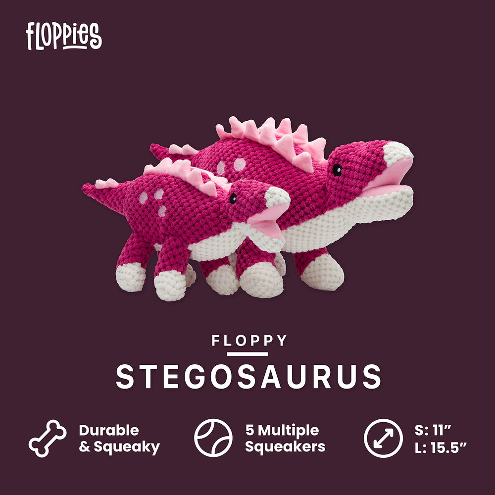 Fabdog Floppies Stegosaurus toy side view shows durable plush texture for long-lasting fun.