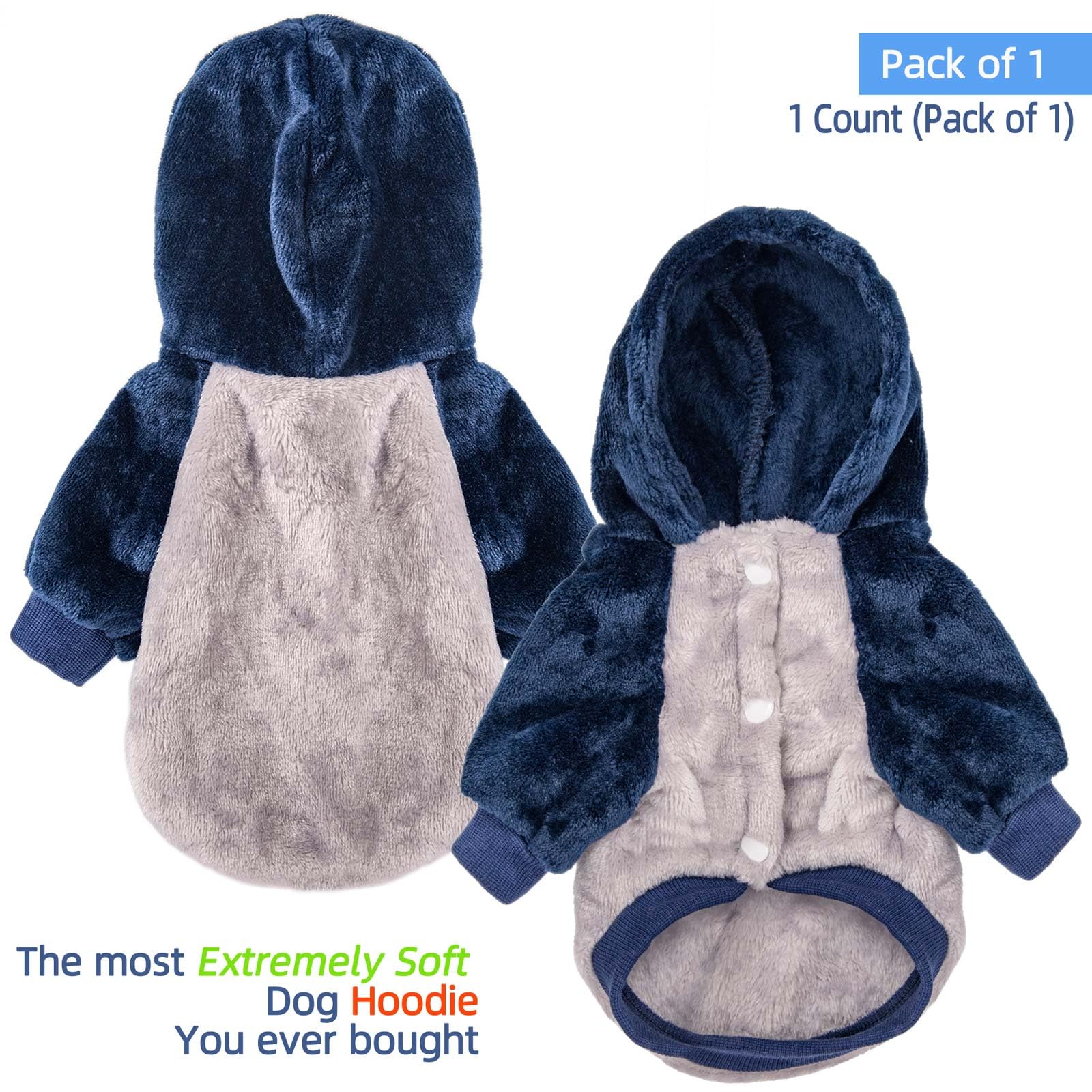 FabriCastle small dog hooded sweater on grey body back view, snug fit for mobility.