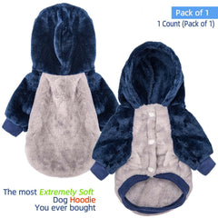 FabriCastle small dog hooded sweater on grey body back view, snug fit for mobility.