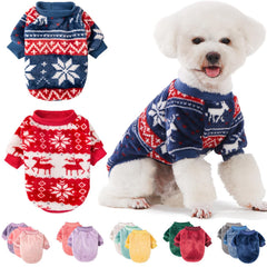 Fabricastle Christmas dog sweater pack—red and blue, front view for festive wear.