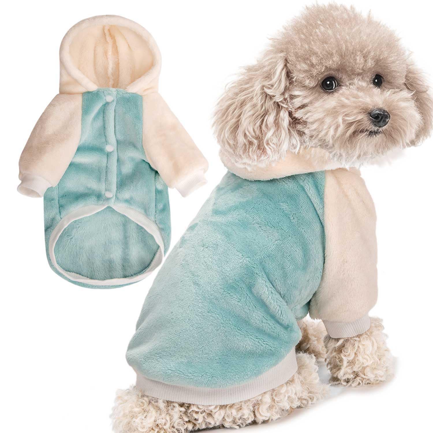 Fabricastle dog hoodie green-cream XS front view keeps small dogs warm during walks