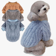 FABRICASTLE dog sweater blue front shows cozy warmth for small dogs.