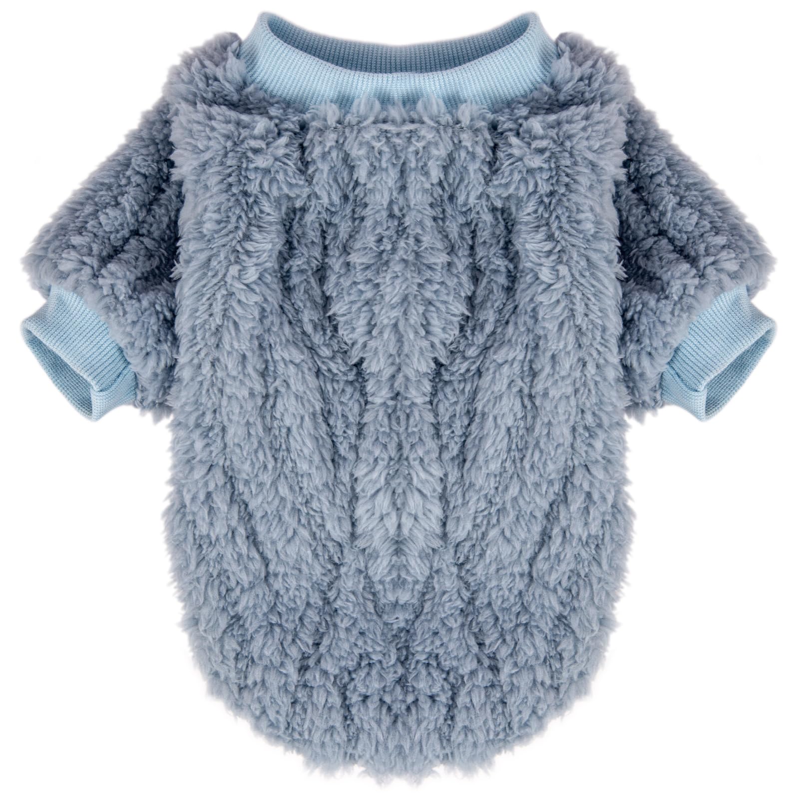 FABRICASTLE dog sweater grey back emphasizes machine washable convenience.