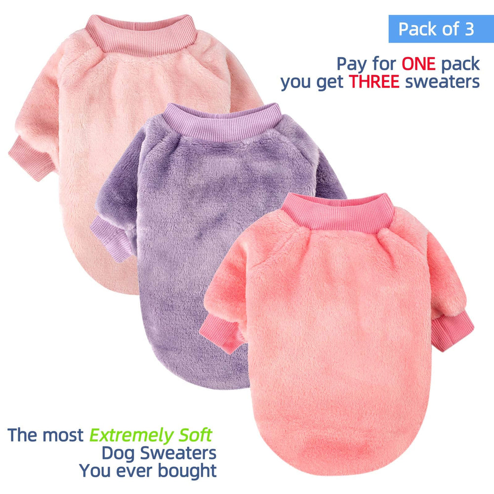 FabriCastle 3-pack dog sweaters in purple and pink ready for use