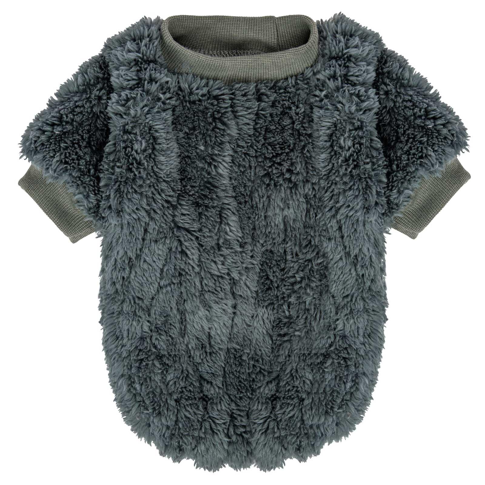 FABRICASTLE dog sweater in dark grey worn by a pet for everyday warmth