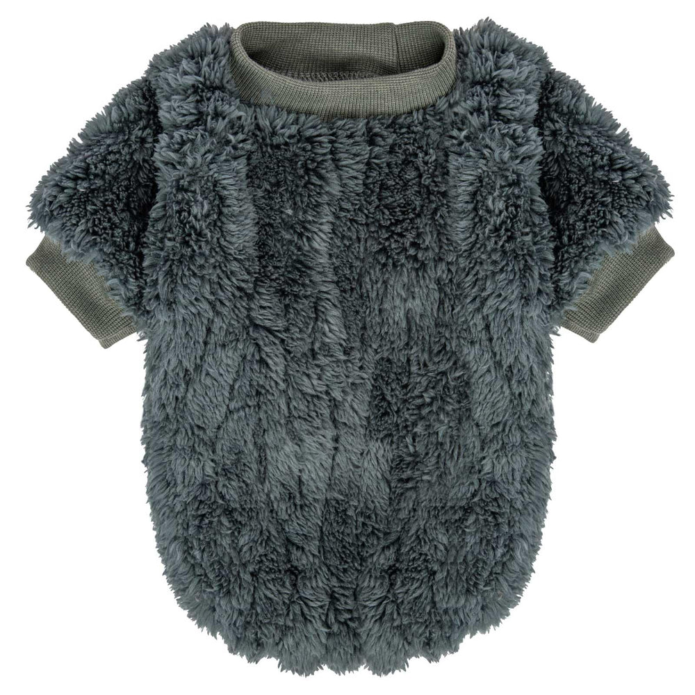FABRICASTLE dog sweater in dark grey worn by a pet for everyday warmth