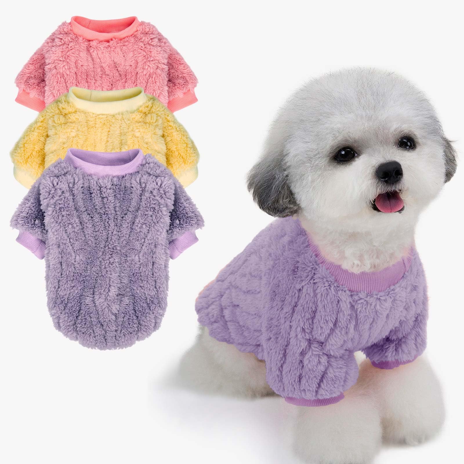 FABRICASTLE dog sweater pack lavender provides cozy warmth for small dogs