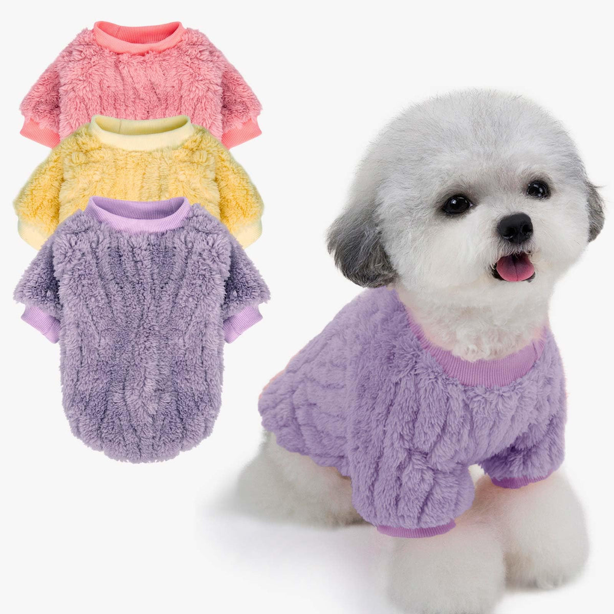 FABRICASTLE dog sweater pack lavender provides cozy warmth for small dogs