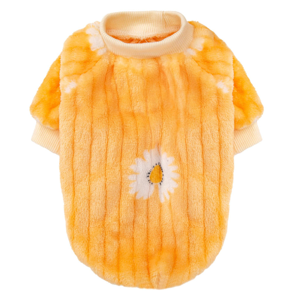 FABRICASTLE small dog sweater worn by a pup showcases snug, flexible fit